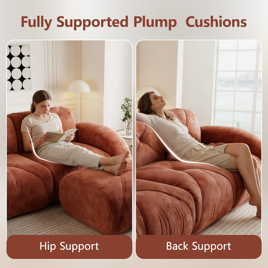 80" Sectional Modular Cloud Couch, Boneless Couch, Loveseat Red