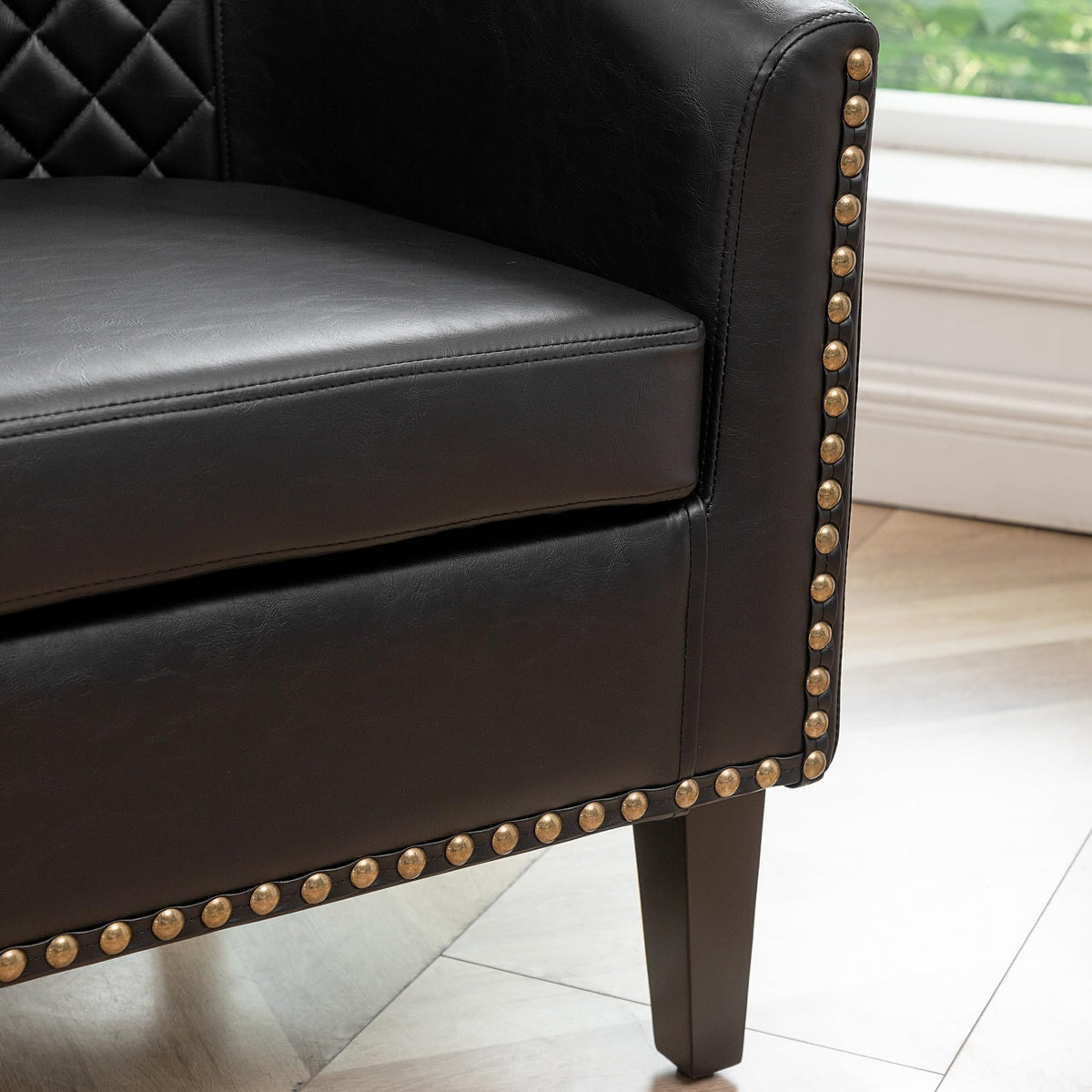 KINWELL 29" W Faux Leather Tufted PU Barrel Club Chairs Set of 2, Black