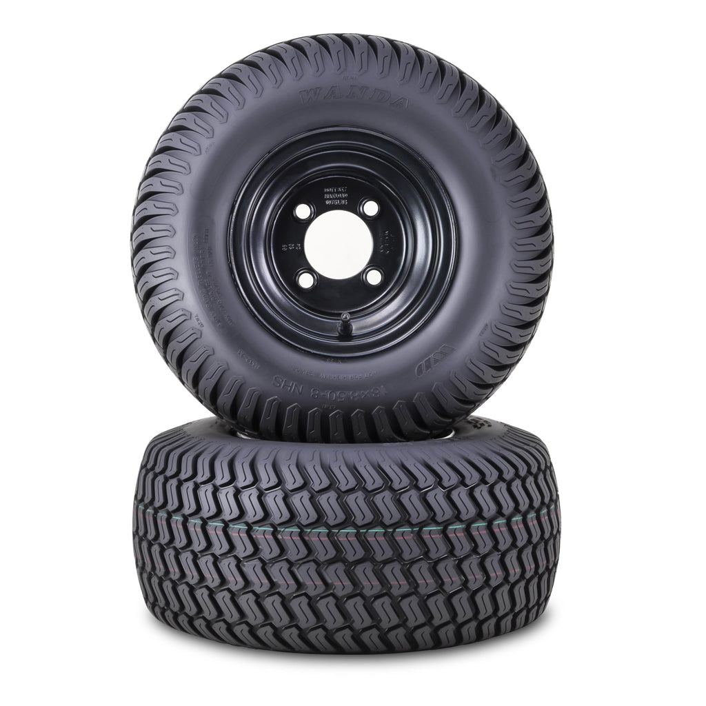 WANDA Lawn Mower Tractor Tire Wheel 18X7.5-8 4PR w/ 4X4" PCD White Rim,SET2