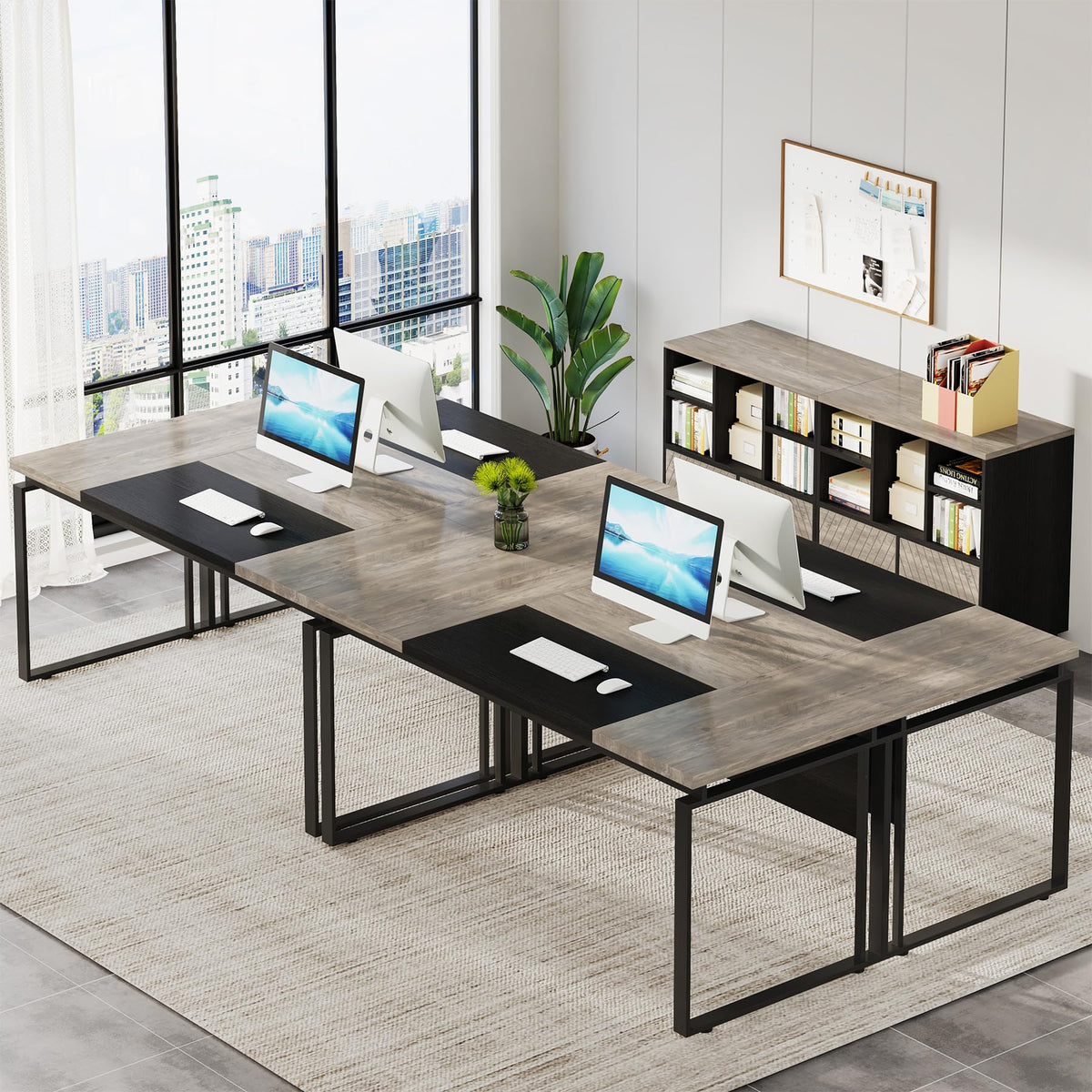 Tribesigns L-Shaped Executive Desk with Reversible File Cabinet, 63" Office Desk with Storage Drawers, Computer Desk Set (Oak Karo & White)