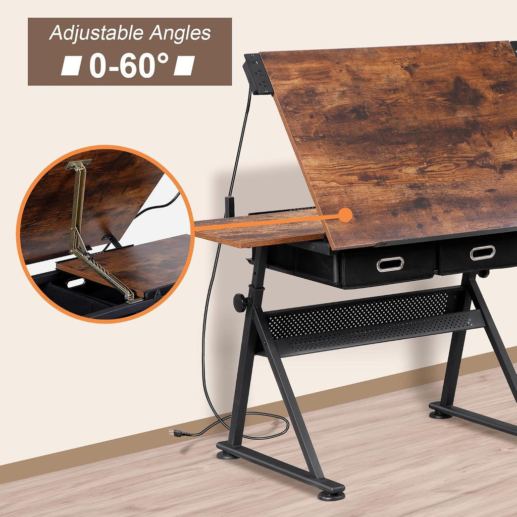 ZENY Adjustable Drafting Table with Stool Tilting Drawing Desk Artist Table