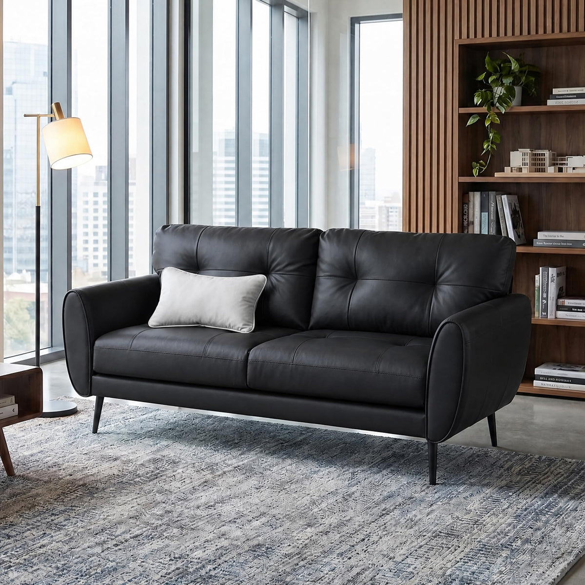 61'' Small Leather Loveseat and Chair, 3 Piece Living Room Sets, Black