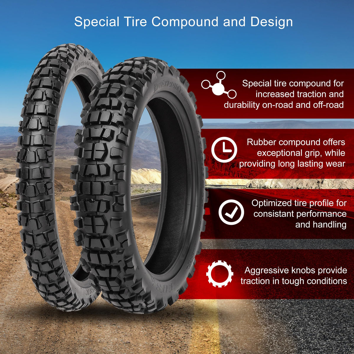 Tusk Waypoint Adventure Motorcycle Tire Set â 90/90-21 Front & 130/90-17 Rear (68R) Tube Type