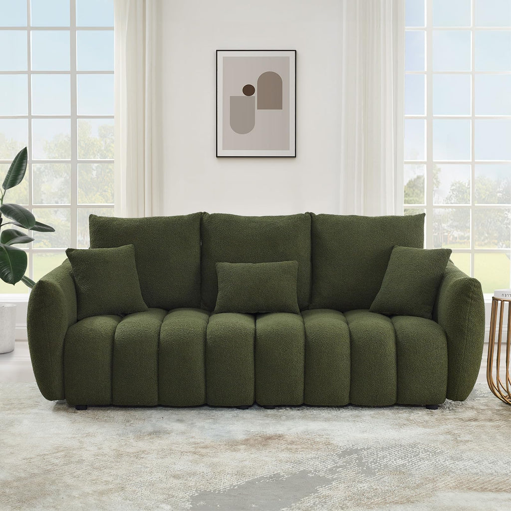 Antetek Teddy Fabric Sofa Set for Living Room, 2 Pieces Modern Deep Seat Oversized 3-Seater Cloud Boucle Couch for Bedroom, Office, Apartment, Furniture Set, 78-inch, Black (2 Pieces)