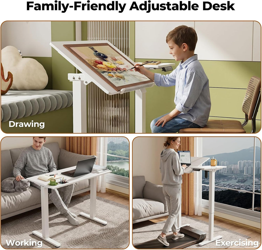 JOY worker Electric Drafting Table, 40Ã20" Height Adjustable White Art Desk