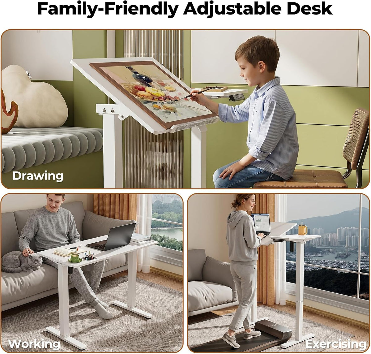 JOY worker Electric Drafting Table, 40Ã20" Height Adjustable White Art Desk