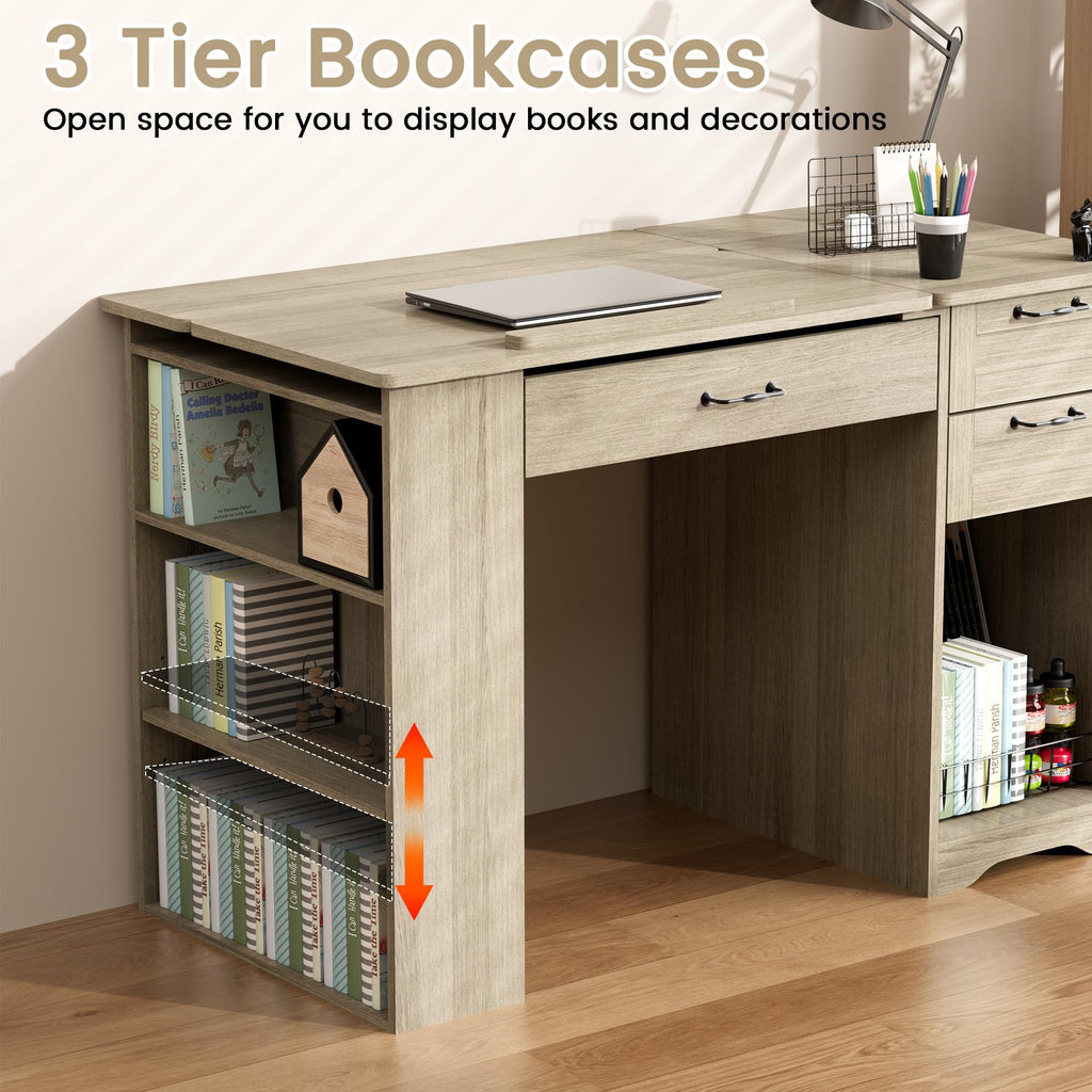 Drafting Table with Storage Cabinet & Drawers, Adjustable Drawing Desk with Open Shelves, Craft Table Painting Desk for Artists, Painters, Drawing, Crafting, Reading, Writing, Working