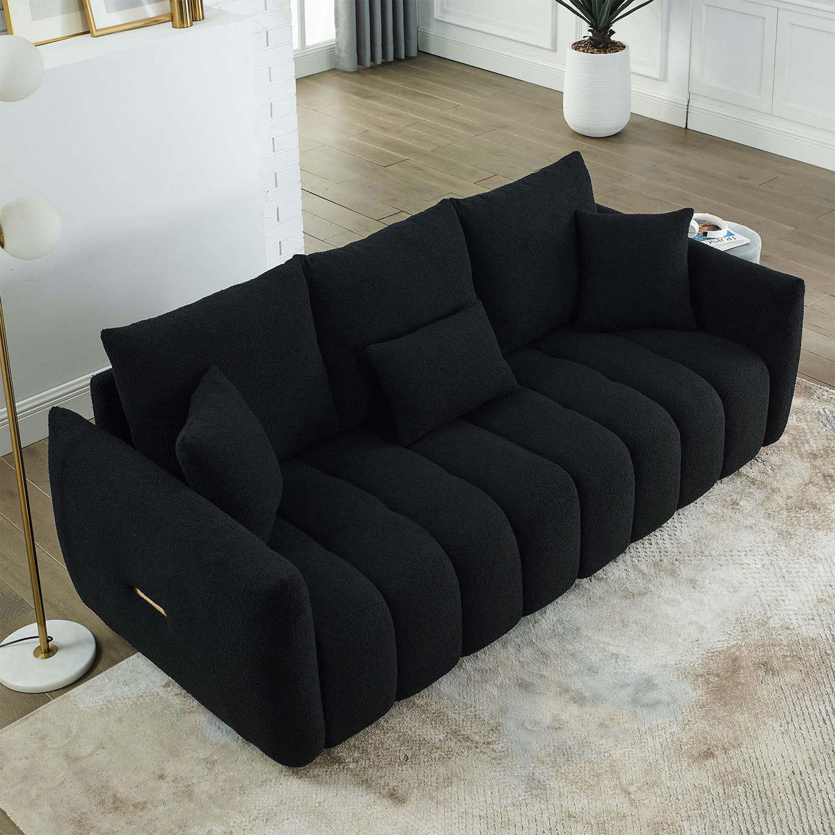 Antetek Teddy Fabric Sofa Set for Living Room, 2 Pieces Modern Deep Seat Oversized 3-Seater Cloud Boucle Couch for Bedroom, Office, Apartment, Furniture Set, 78-inch, Black (2 Pieces)