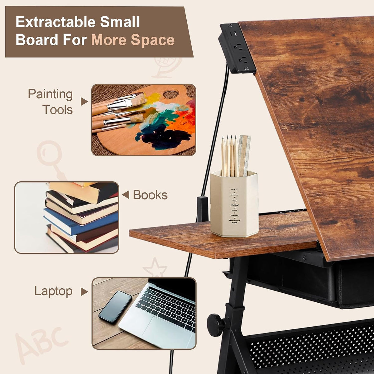 ZENY Adjustable Drafting Table with Stool Tilting Drawing Desk Artist Table