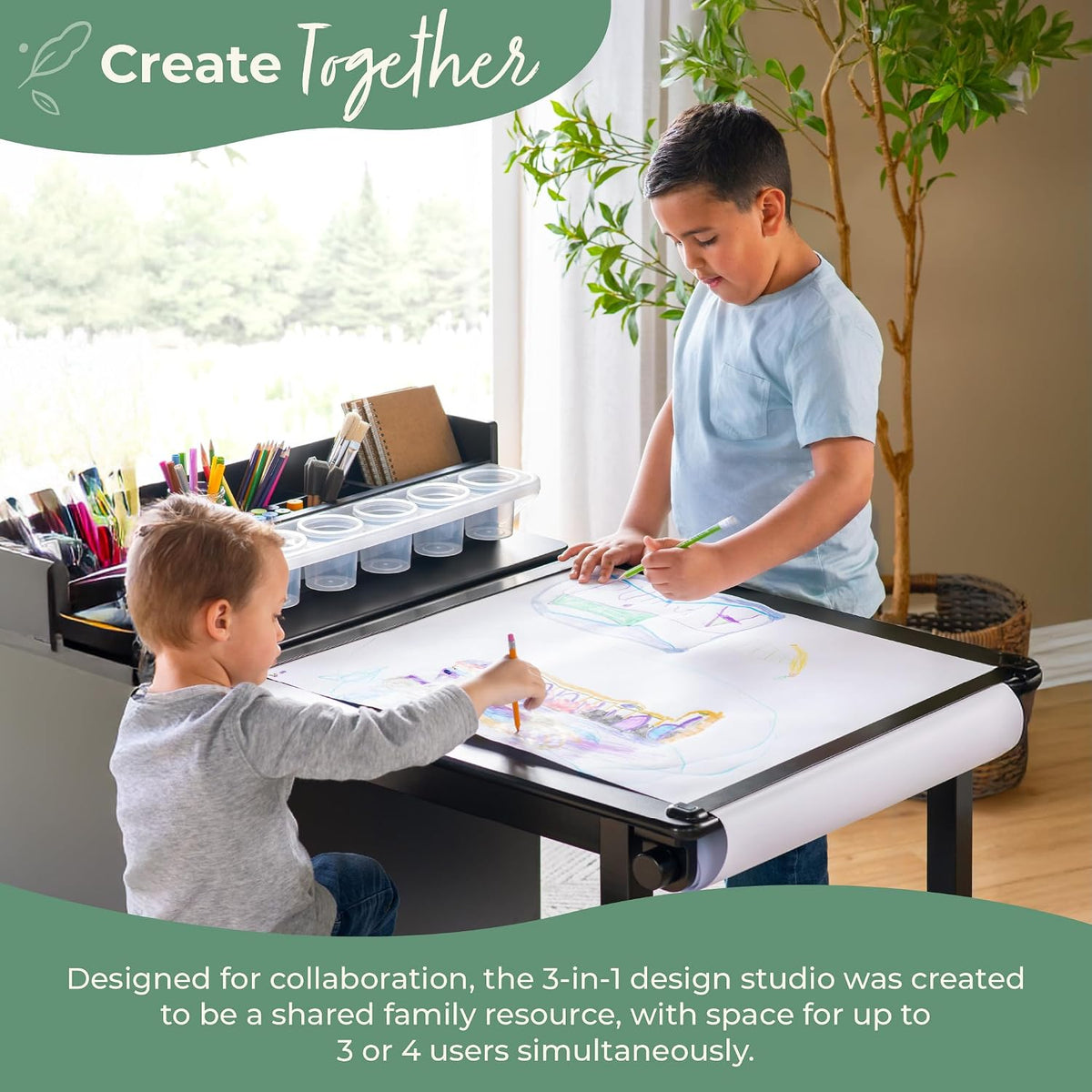 Guidecraft Design Studio â Black: 3-in-1 Kids Art Table & Stool Set, Writing, Crafting, Painting & Drafting Table for Kids with Craft Storage & Bins, Art Easel with Paper Roll, Toddler Activity Desk