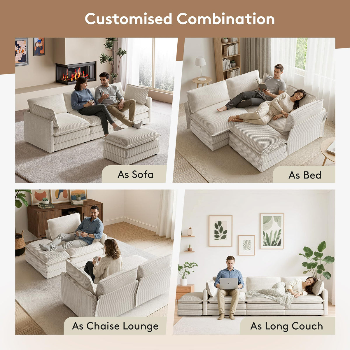 ROWHY 41'' Single Armchair with Ottoman, Modern Corduroy Cloud Couch with Convertible Chaise, Upholstered Sofa Set for Living Room, Green
