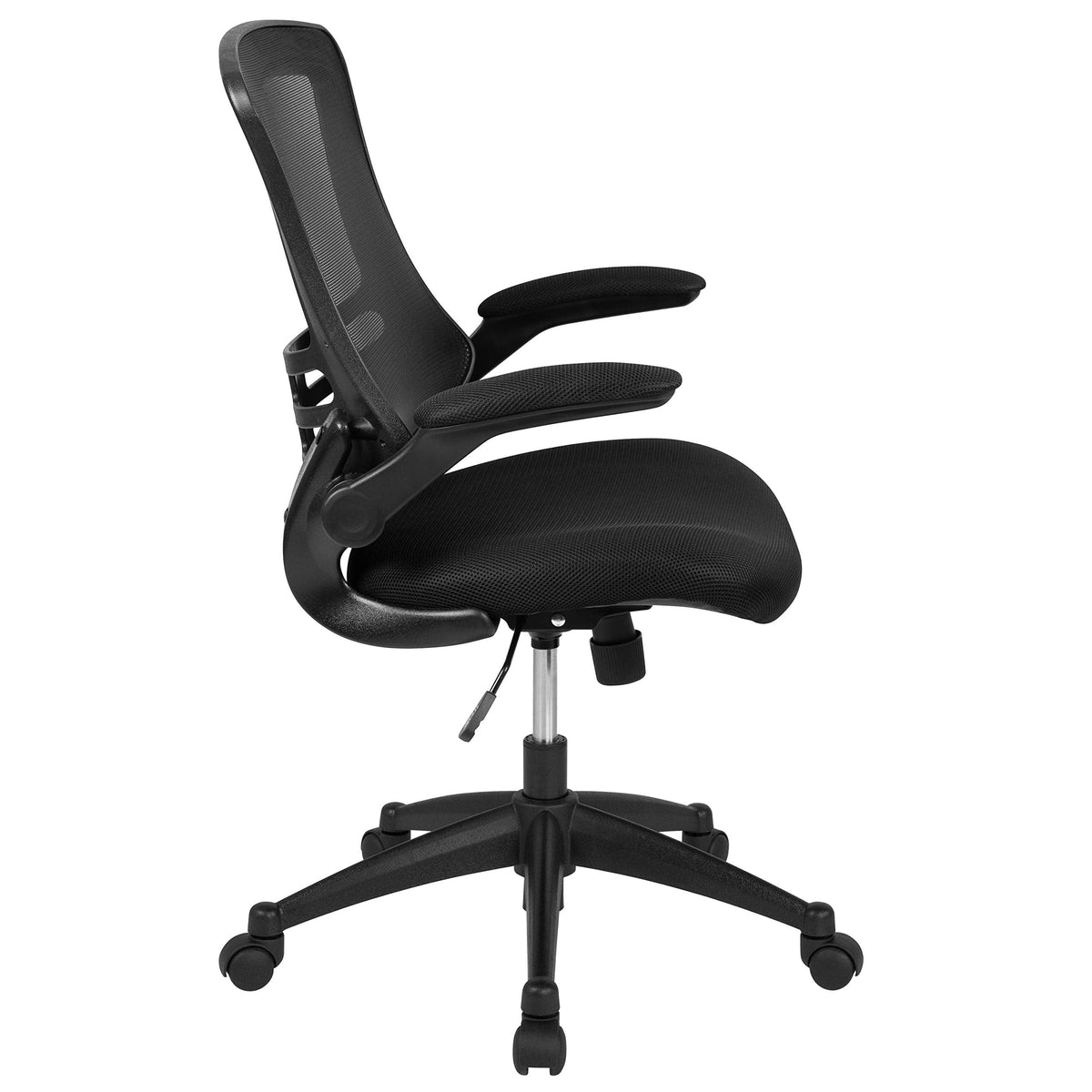 Flash Furniture Set of 4 Mid-Back Swivel Ergonomic Task Office Chairs with Flip-Up Arms, Black Mesh