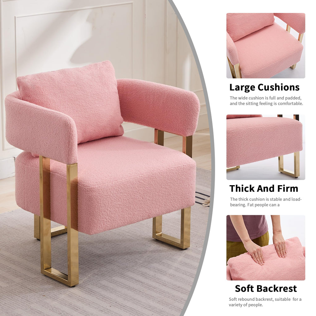 YISHENG Modern Barrel Accent Chairs Set of 2, Living Room Side Chairs with Golden Metal Legs Soft Upholstered Reading Armchairs no Wheels for Vanity/Reception Room//Bedroom/Lounge/Office,Black Teddy