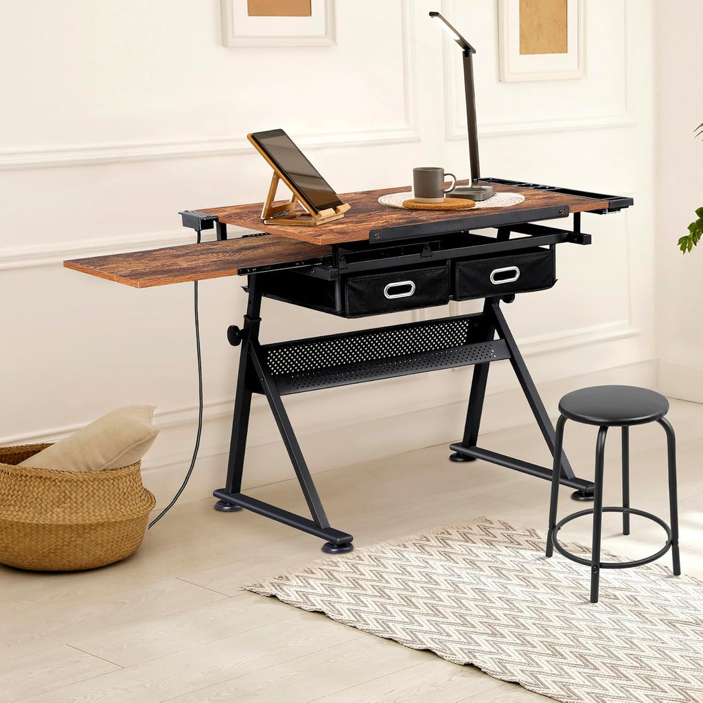 ZENY Adjustable Drafting Table with Stool Tilting Drawing Desk Artist Table