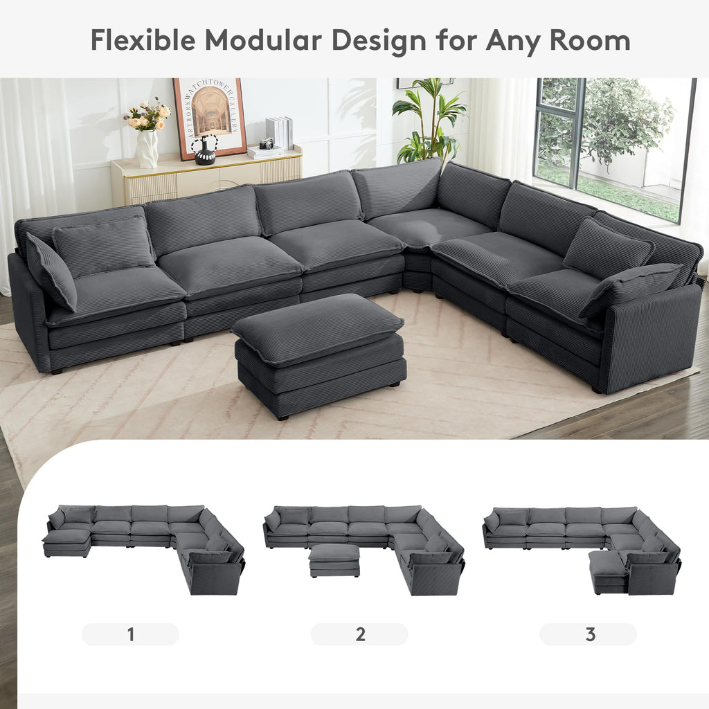 ROWHY 41'' Single Armchair with Ottoman, Modern Corduroy Cloud Couch with Convertible Chaise, Upholstered Sofa Set for Living Room, Green