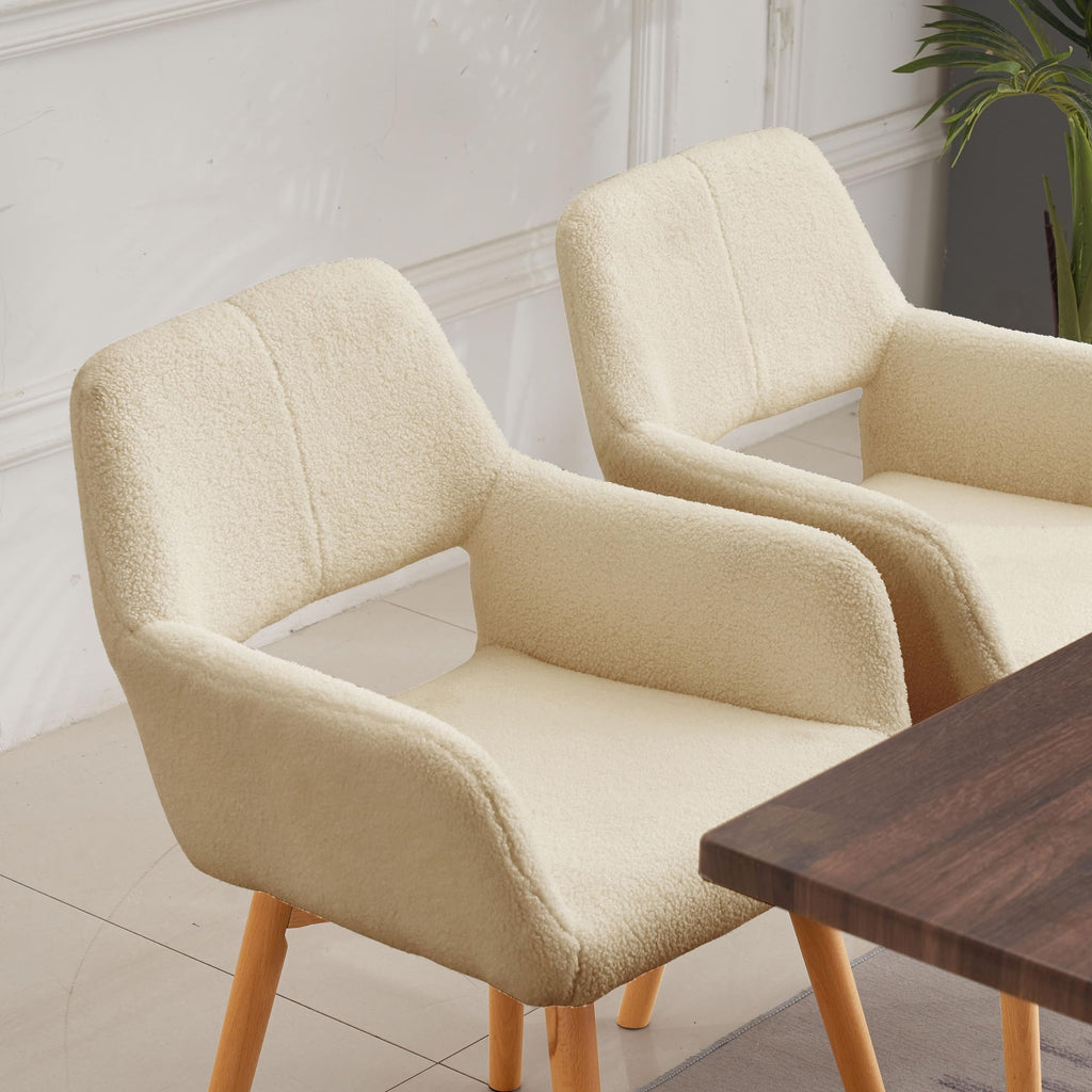 Mid Century Modern Dining Chairs Set of 2 & 4 & 6 Comfy Accent Chair Upholstered Kitchen Dining Living Room Chairs for Bedrooms Waiting Room Home Arm Desk Chair No Wheels (Beige, 2)