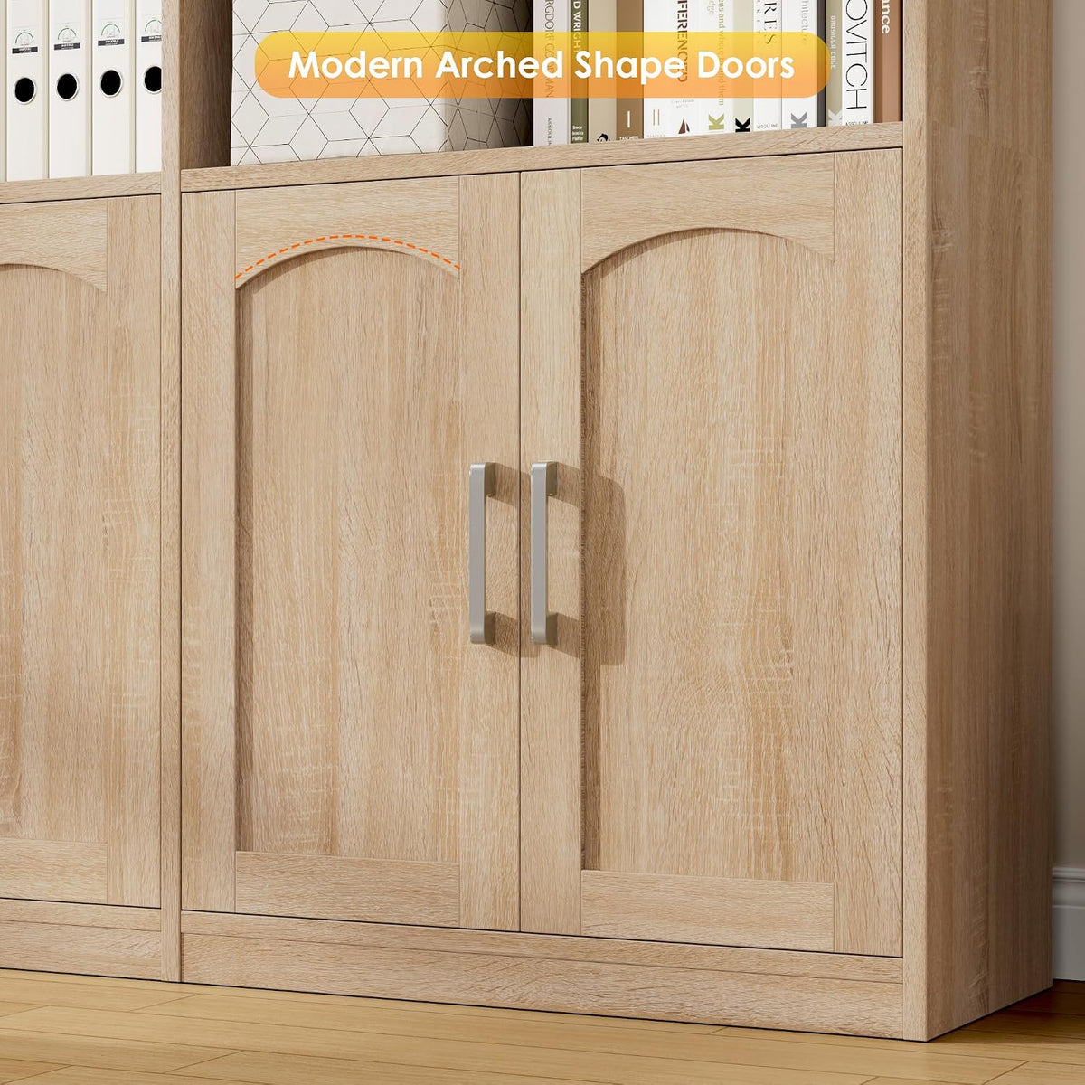 FACBOTALL Bookshelf and Bookcase with Doors, Double Wide Large Bookshelves