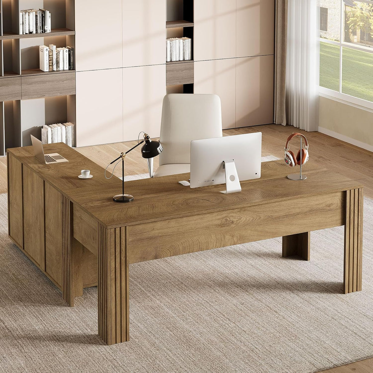 Tribesigns 63" L Shaped Executive Desk with Mobile File Cabinet, Brown