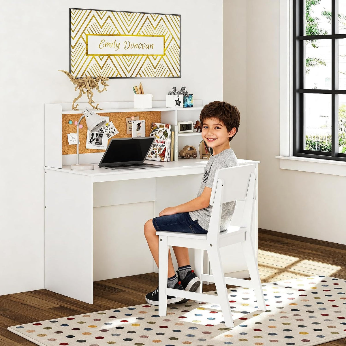 UTEX Wooden Kids Desk and Chair Set with Hutch and Storage for Ages 5-12