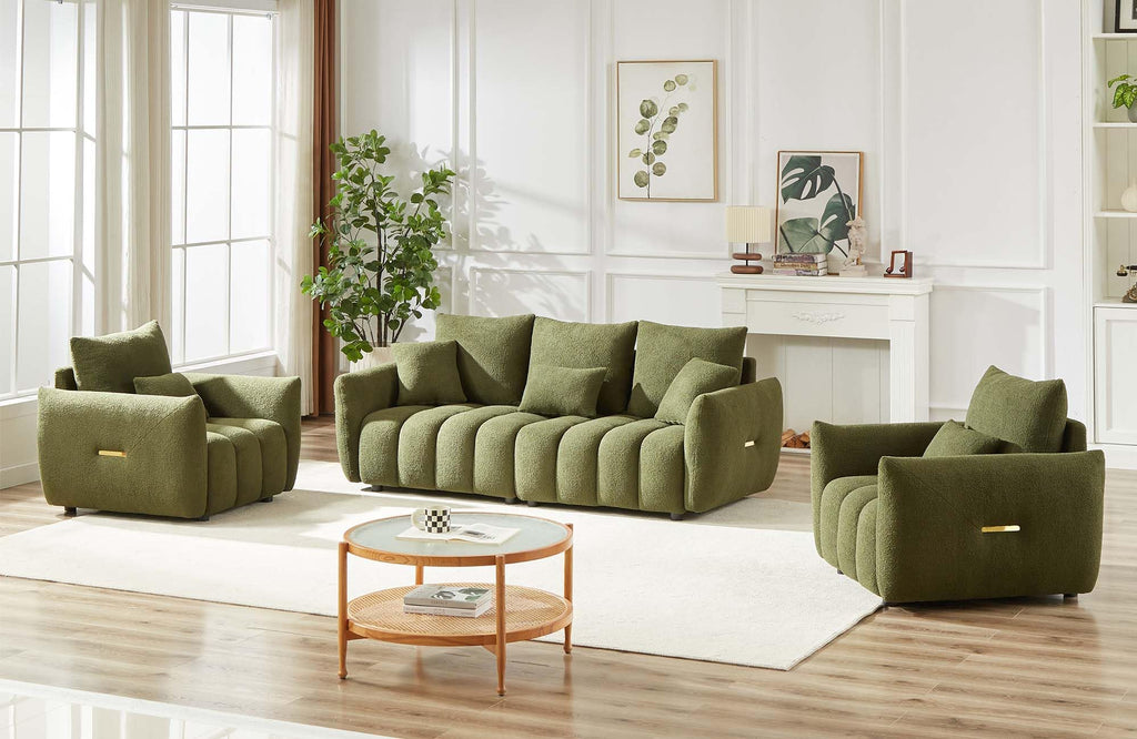 Antetek Teddy Fabric Sofa Set for Living Room, 2 Pieces Modern Deep Seat Oversized 3-Seater Cloud Boucle Couch for Bedroom, Office, Apartment, Furniture Set, 78-inch, Black (2 Pieces)
