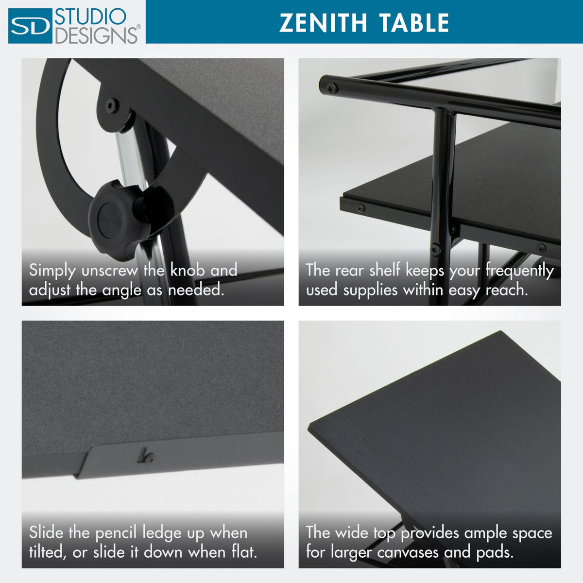 Studio Designs Zenith Drafting Light Table with Built-in ArtographÂ® LED Light Pad, Adjustable Height & Angle Glass Drafting Desk, Modern Artist Workstation for Drawing, Tracing, Drafting & Design