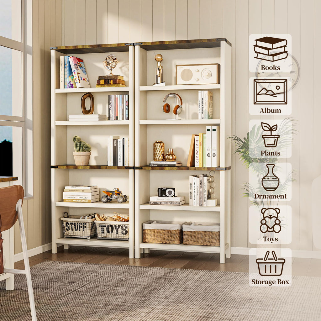 Farmhouse 3-Piece Home Office Set â 46" Wide 2-Drawer Lateral File Cabinet with Power Outlets & USB, Two 71" Tall 5-Tier Bookcases with Adjustable Shelves & Anti-Tip Kit, Black