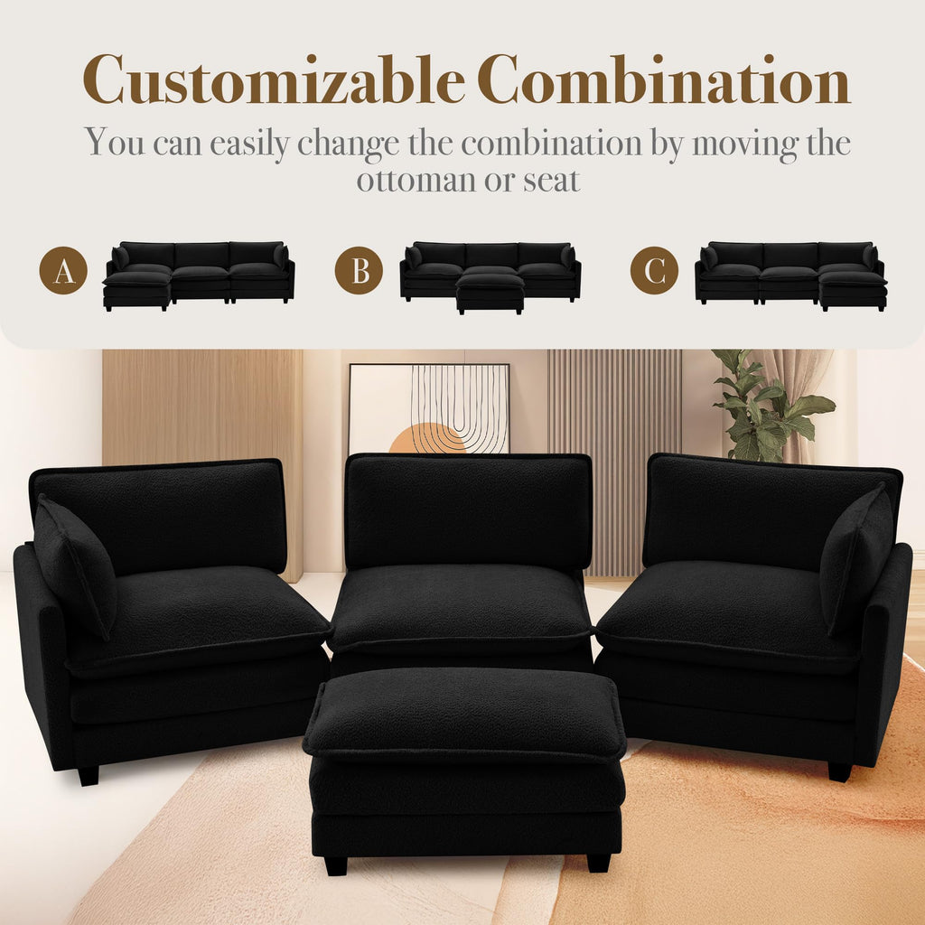 ROWHY 41'' Single Armchair with Ottoman, Modern Corduroy Cloud Couch with Convertible Chaise, Upholstered Sofa Set for Living Room, Green