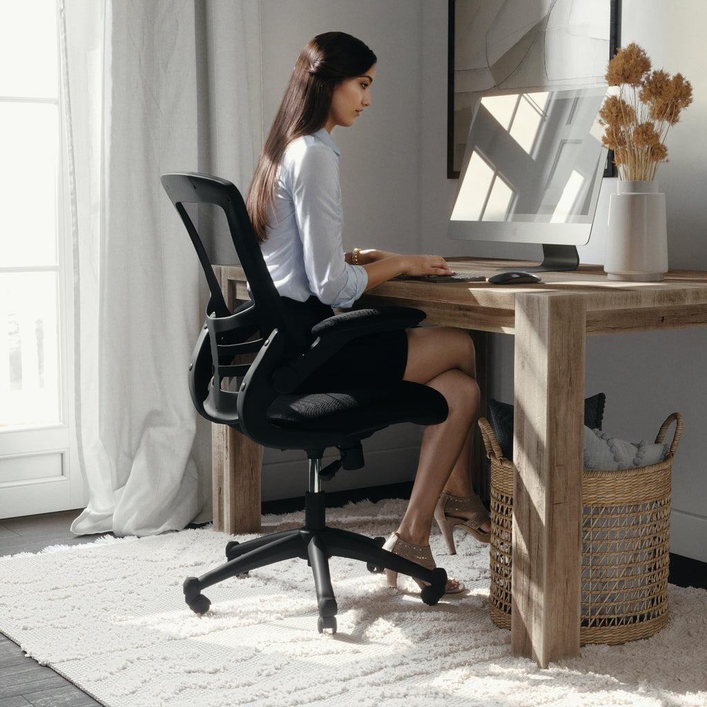Flash Furniture Set of 4 Mid-Back Swivel Ergonomic Task Office Chairs with Flip-Up Arms, Black Mesh