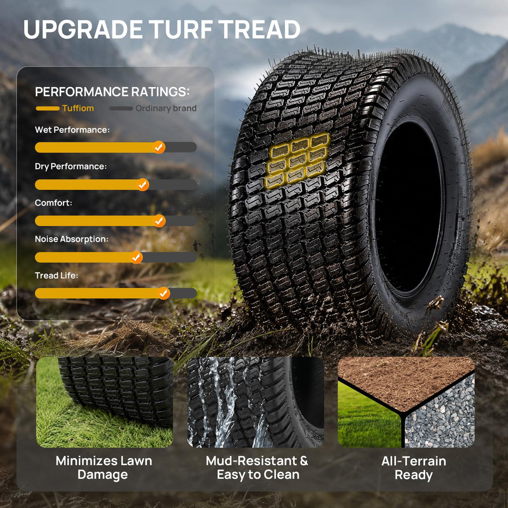 TUFFIOM 24x12.00-12 Lawn Mower Tires Set of 2, 6PR Turf Tire Lawn & Garden Tires for Garden Tractor Riding Mower, Tubeless
