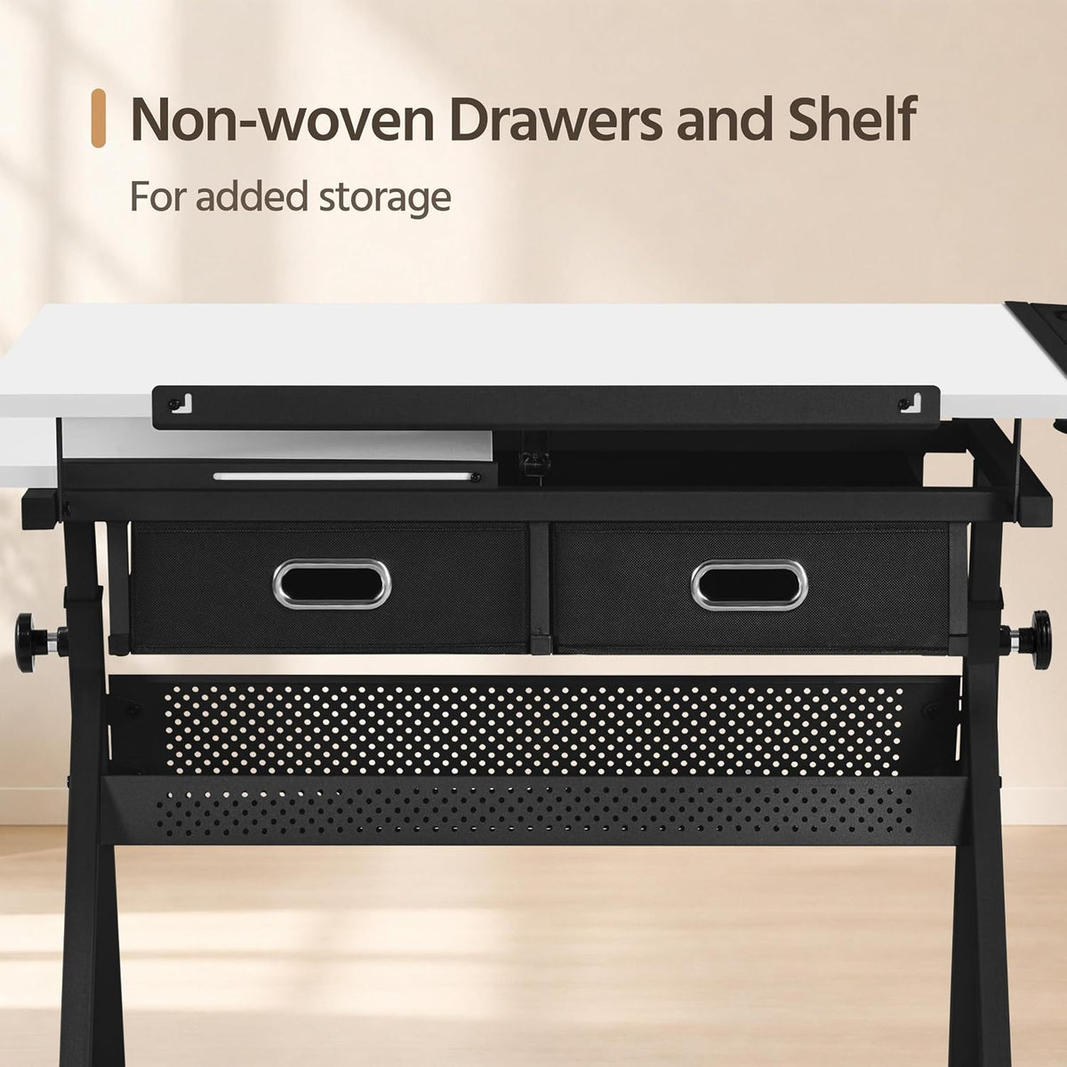 Yaheetech Adjustable Drafting Table Art Desk,Storage Drawers & Stool,White