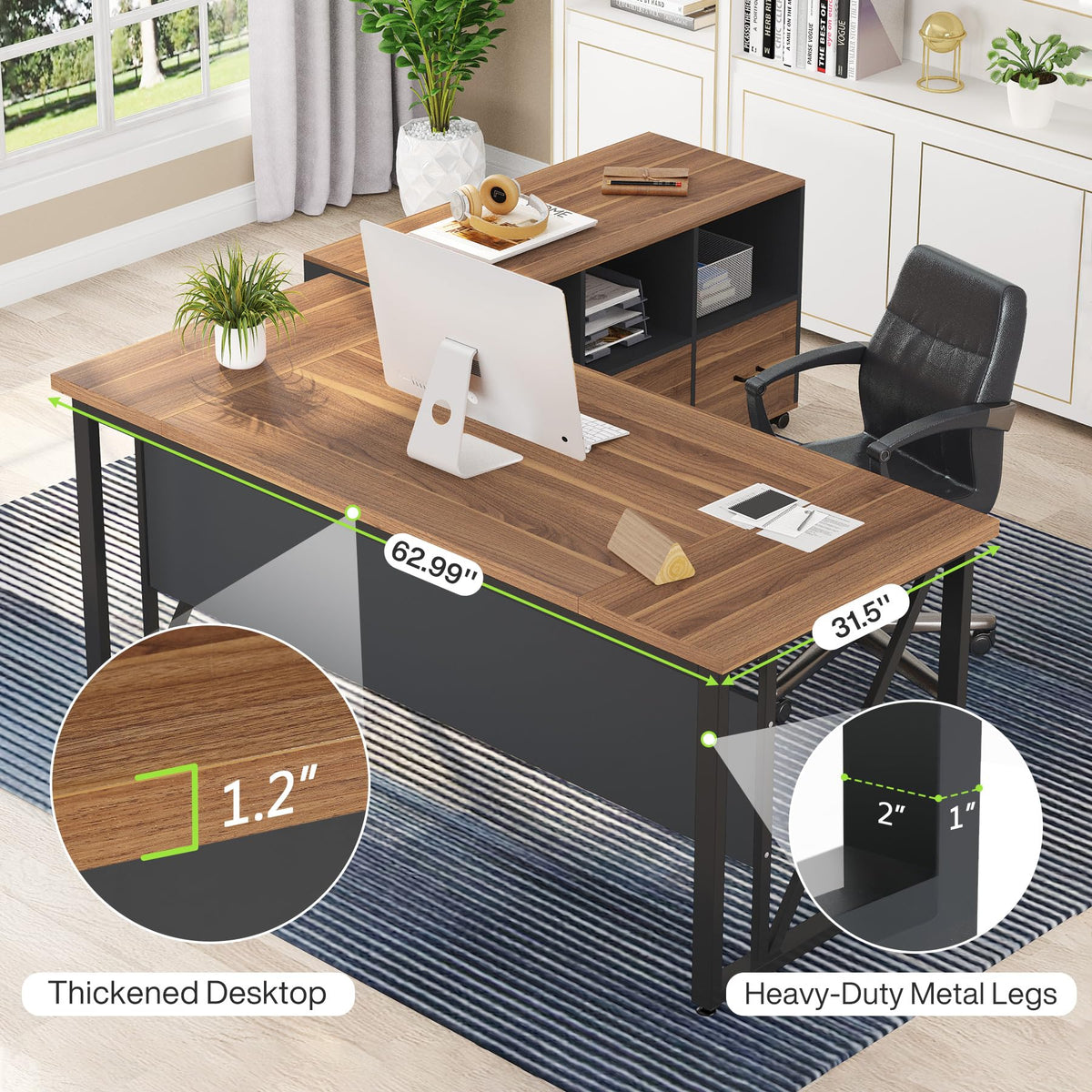 Tribesigns 55 inches Executive Desk and 43" lateral File Cabinet, L-Shaped Computer Desk Home Office Furniture with Drawers and Storage Shelves, Office Table with Cabinet