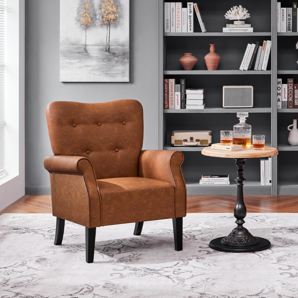 Yaheetech High Back Accent Chair Set of 2 with Rolled Arms, Navy Blue