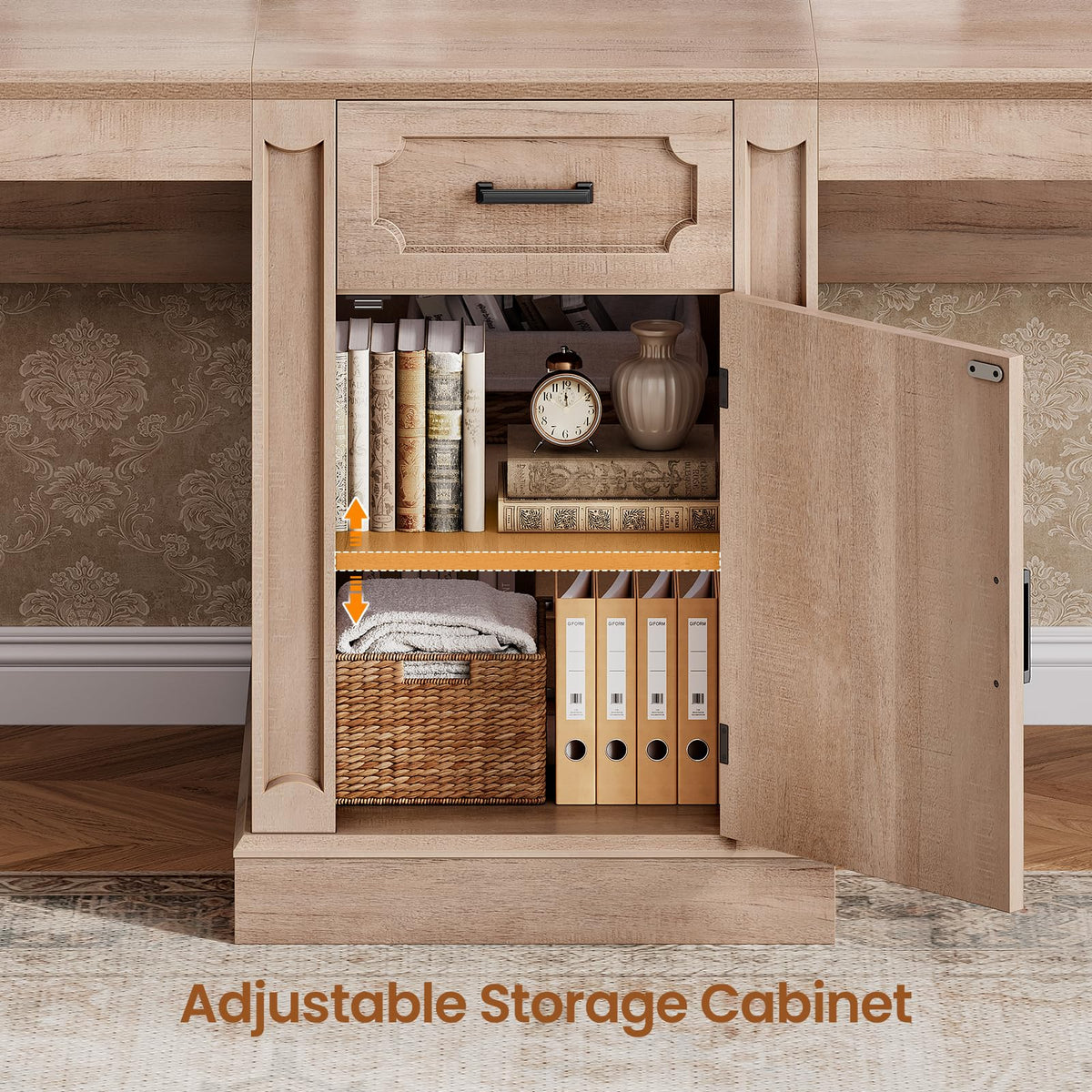 SEDETA Farmhouse 70.9" Executive Desk, Home Office Desk with File Drawers and Storage Cabinet, Computer Desk with Power Outlet for Home Office, Work Study Writing, Black+Brown