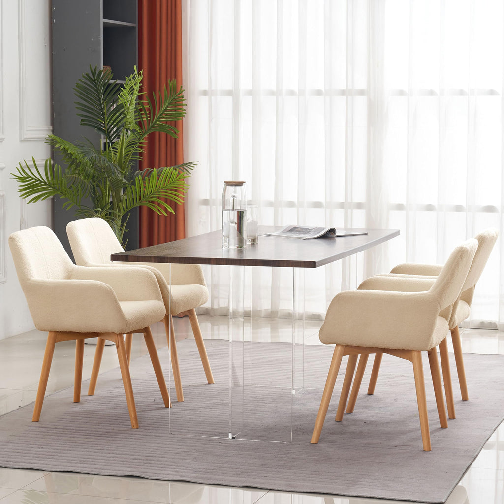 Mid Century Modern Dining Chairs Set of 2 & 4 & 6 Comfy Accent Chair Upholstered Kitchen Dining Living Room Chairs for Bedrooms Waiting Room Home Arm Desk Chair No Wheels (Beige, 2)