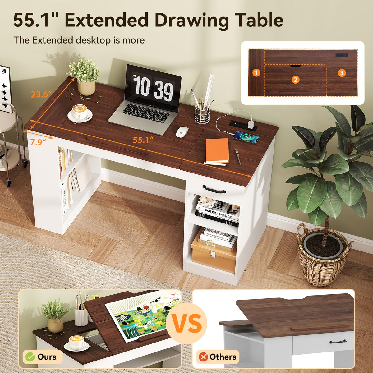 Verano Garden 55.1" Drafting Table, Craft Art Table, Computer Desk, Black