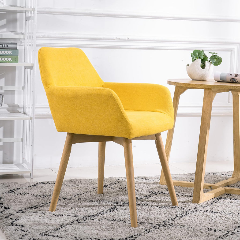 Mid Century Modern Dining Chairs Set of 2 & 4 & 6 Comfy Accent Chair Upholstered Kitchen Dining Living Room Chairs for Bedrooms Waiting Room Home Arm Desk Chair No Wheels (Beige, 2)