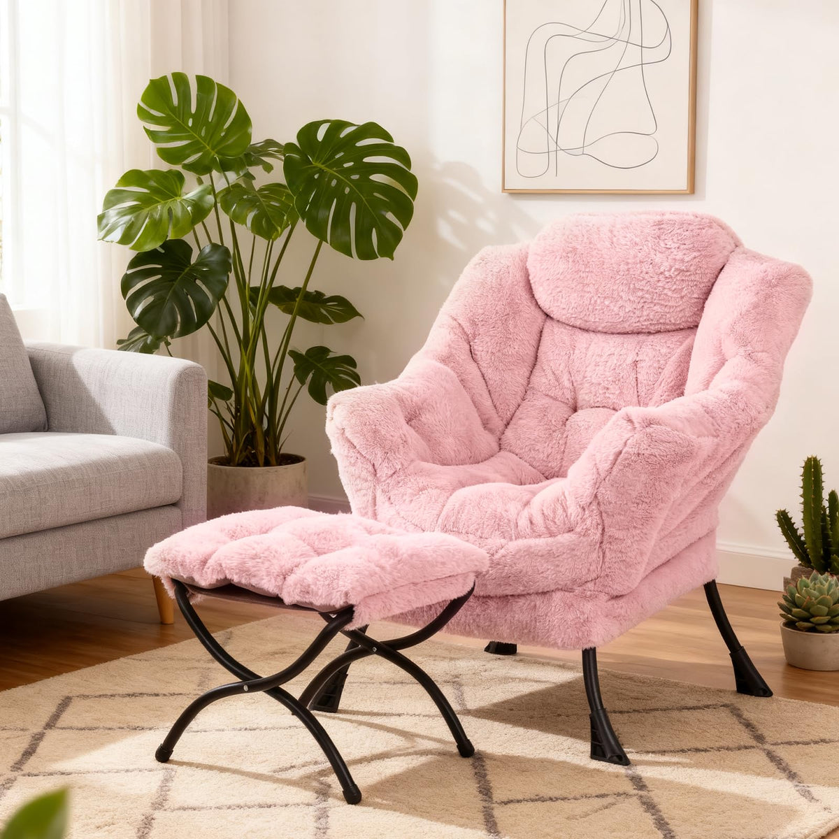 Modern Lazy Chair with Ottoman Lounge Accent Reading Chair for Living Room
