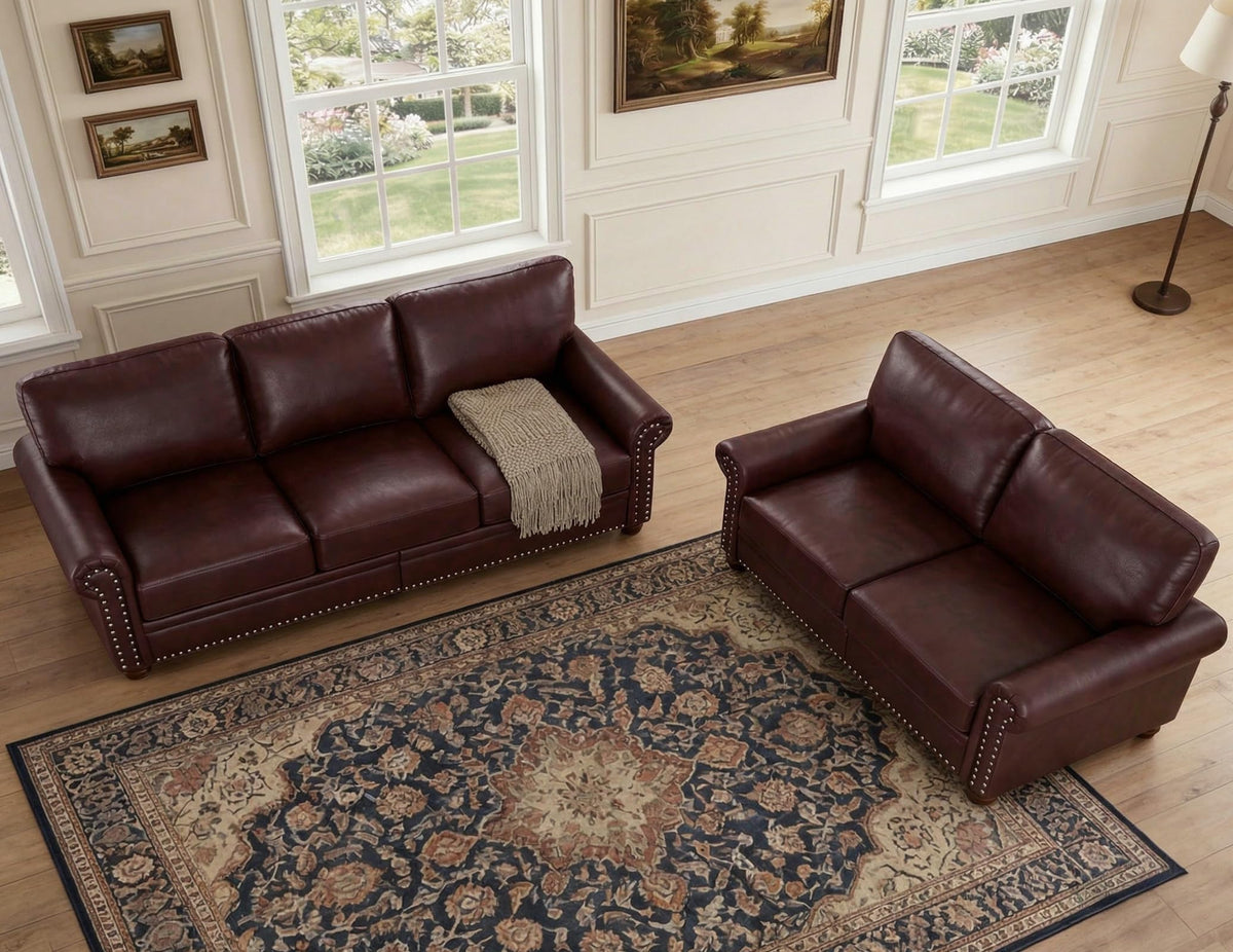 2 Piece Couch Sets for Living Room,Mid Century Modern Couch with Storage Nailhead Trim & Rolled Armrests,Deep Seat Comfy Couch,Furniture Set for Living Room,Bedroom,Office(Navy Blue,Loveseat+3 Seater)