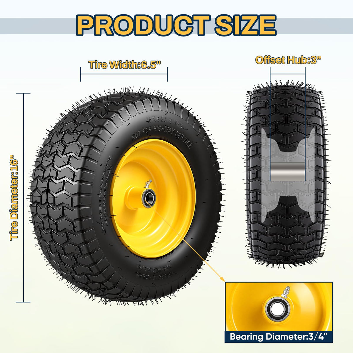 15x6.00-6 Flat Free Lawn Mower Tire and Wheel, 15x6-6 Front Tire Assembly