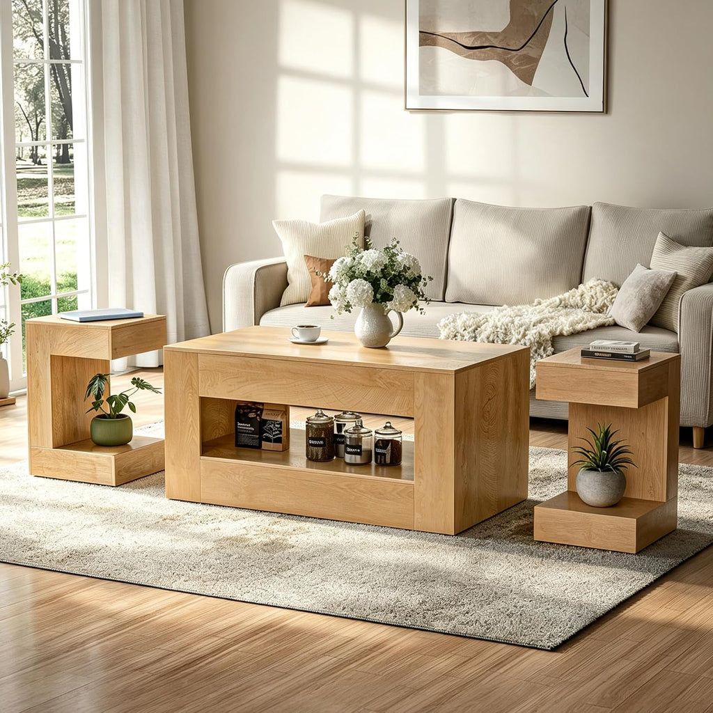 3 Piece Living Room Coffee Table Set, 41.3" Coffee Table and 2 End Tables