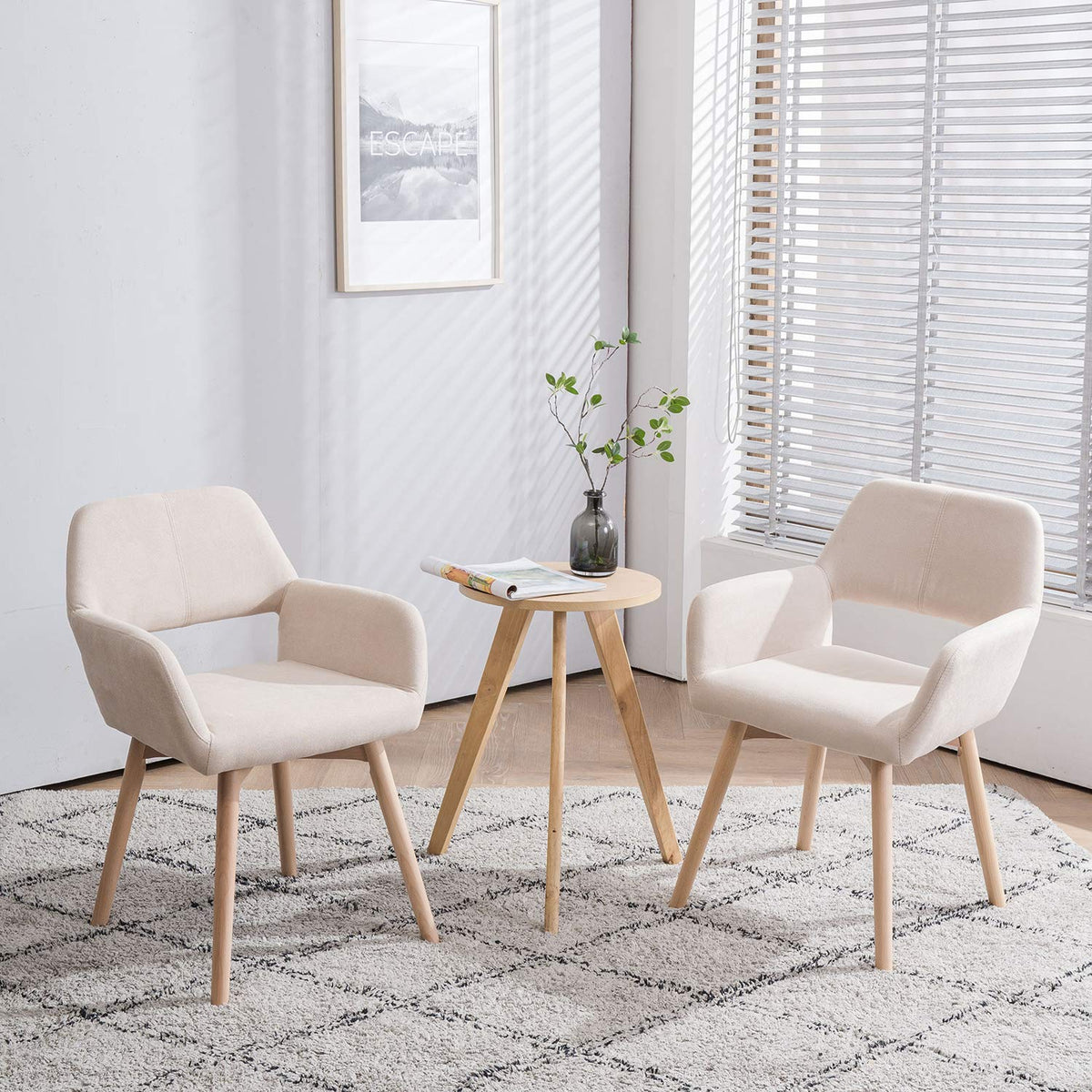 Mid Century Modern Dining Chairs Set of 2 & 4 & 6 Comfy Accent Chair Upholstered Kitchen Dining Living Room Chairs for Bedrooms Waiting Room Home Arm Desk Chair No Wheels (Beige, 2)