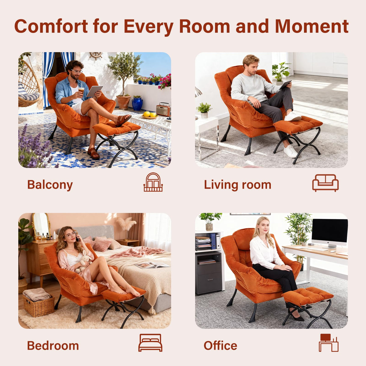 Modern Lazy Chair with Ottoman Lounge Accent Reading Chair for Living Room