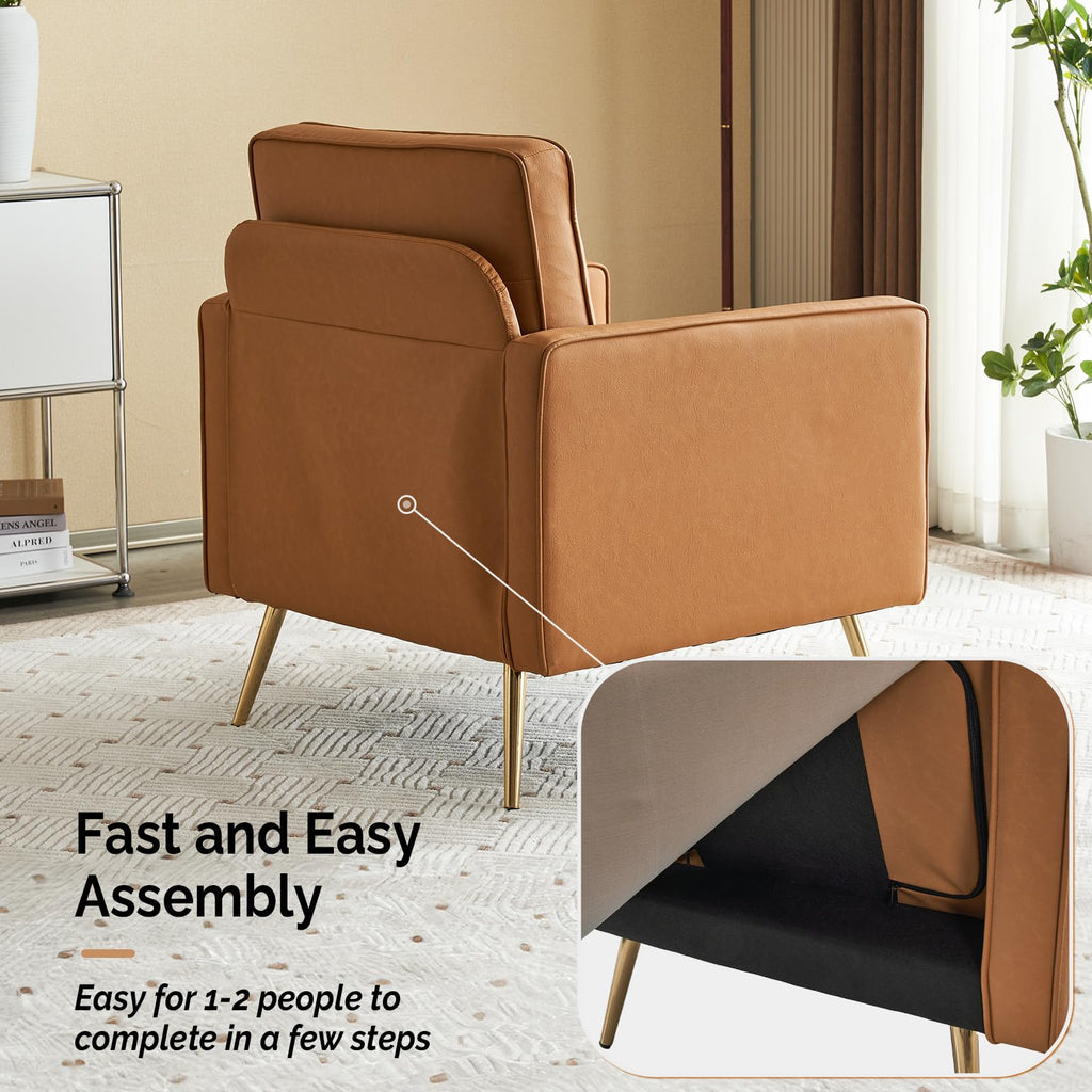 VINGLI Faux Leather Accent Chairs Set of 2 with Gold Legs for Living Room