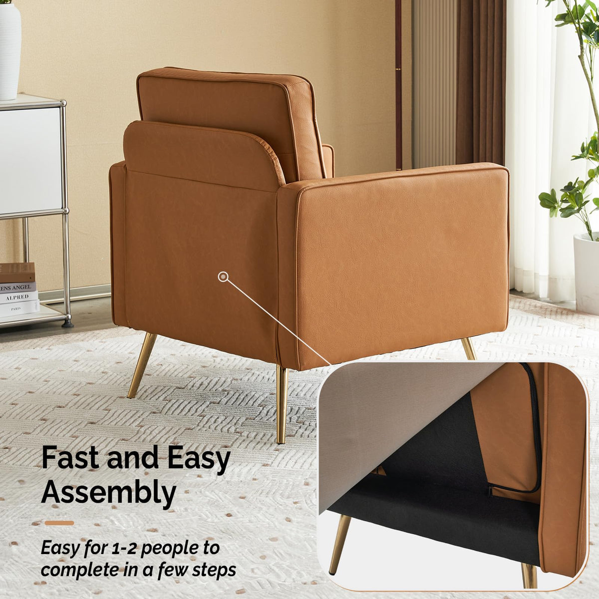 VINGLI Faux Leather Accent Chairs Set of 2 with Gold Legs for Living Room