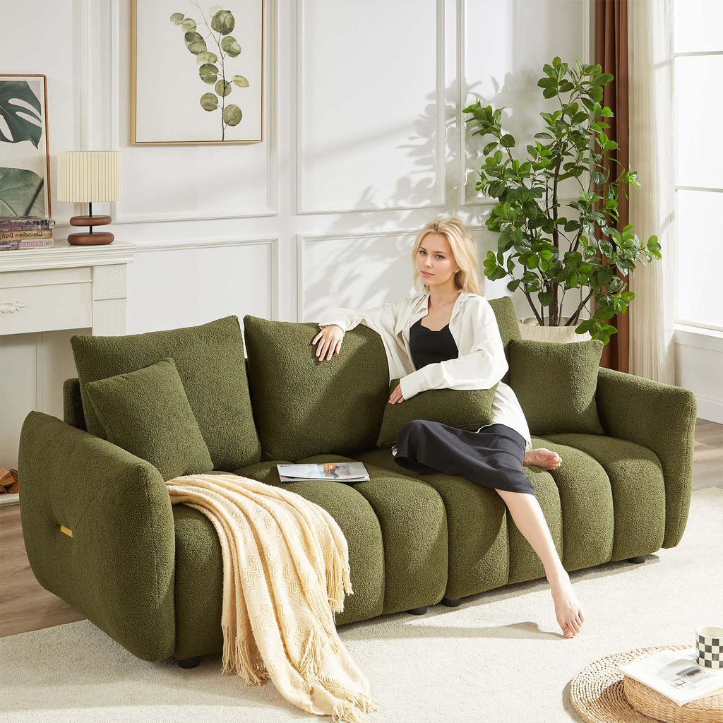 Antetek Teddy Fabric Sofa Set for Living Room, 2 Pieces Modern Deep Seat Oversized 3-Seater Cloud Boucle Couch for Bedroom, Office, Apartment, Furniture Set, 78-inch, Black (2 Pieces)