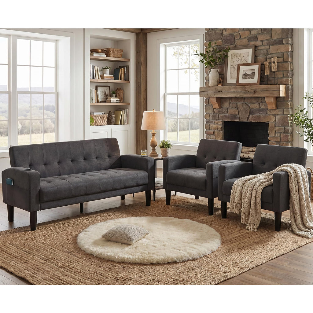 TYBOATLE Living Room Set, PU Leather Couch and Chairs w/USB & Type-C Ports