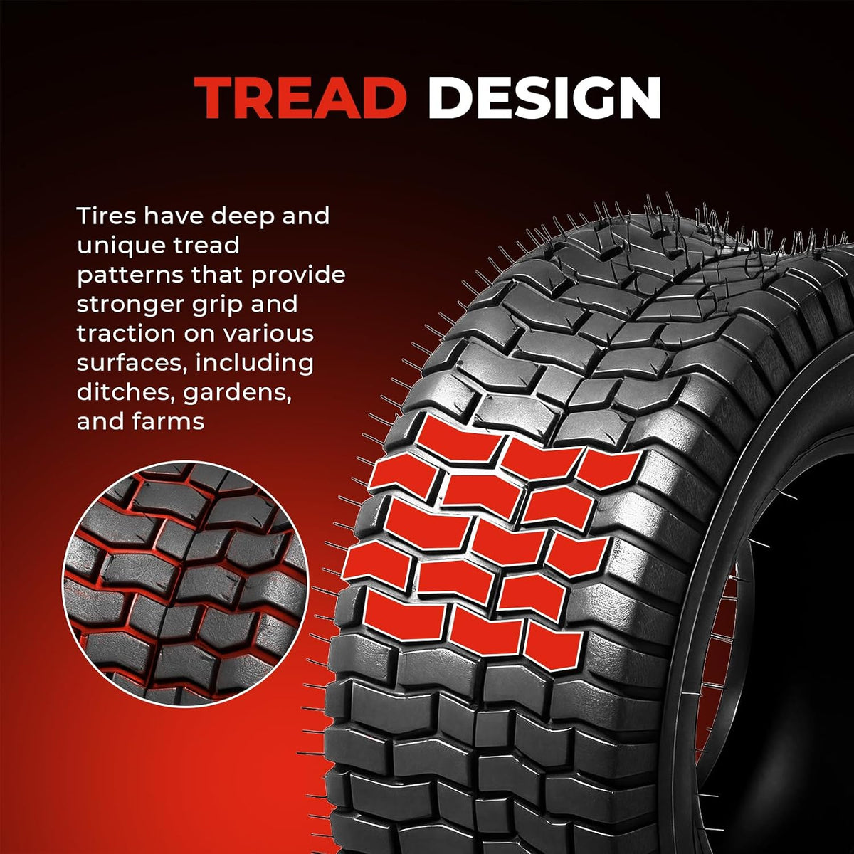 24x12.00-12 Lawn Mower Tires, 2 Pack,6 Ply,2260 LBS Load Capacity