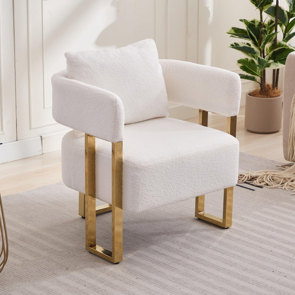 YISHENG Modern Barrel Accent Chairs Set of 2, Living Room Side Chairs with Golden Metal Legs Soft Upholstered Reading Armchairs no Wheels for Vanity/Reception Room//Bedroom/Lounge/Office,Black Teddy