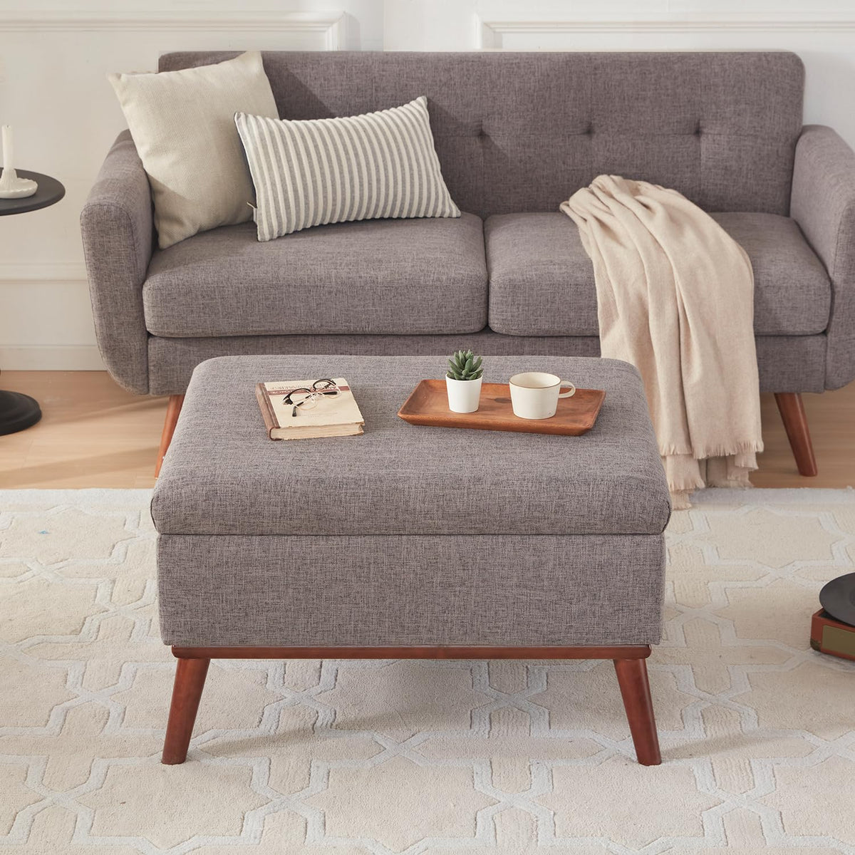 Kingfun 2 Piece Loveseat and Sofa Sets, Mid Century Modern Love Seat Couches for Living Room, Button Tufted Upholstered Furniture, Small Couch for Bedroom, Office, Beige