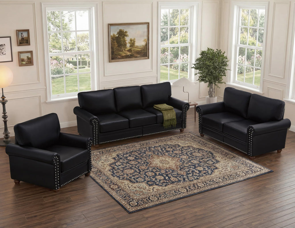 2 Piece Couch Sets for Living Room,Mid Century Modern Couch with Storage Nailhead Trim & Rolled Armrests,Deep Seat Comfy Couch,Furniture Set for Living Room,Bedroom,Office(Navy Blue,Loveseat+3 Seater)